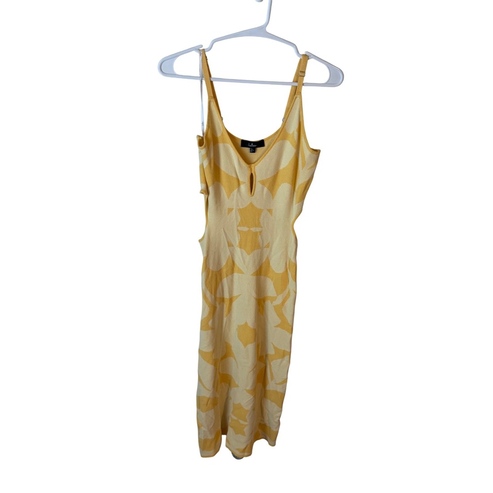 Lulus Yellow Abstract Geometric Knit Cutout Midi Dress Large Sleeveless V-Neck